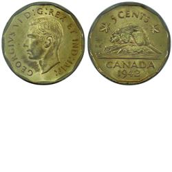 5-cent 1942 Tombac ICCS Certified MS-65. A coin with a nice soft glow.