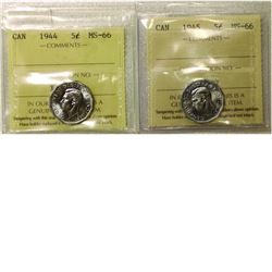 5-cent 1944 & 1945 ICCS Certified MS-66! A choice pair of the Steel Chrome plated Victory Commemorat