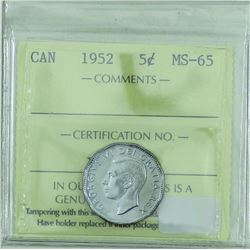 5-cent 1952 ICCS Certified MS-65.