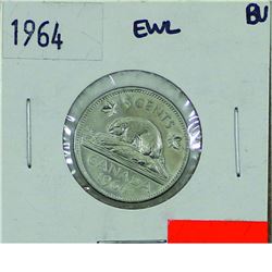 5-cent 1964 Extra Water Line, in Brilliant Uncirculated condition. Coin has a soft hint of Cameo.