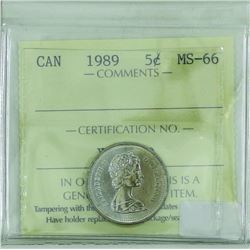 5-cent 1989 ICCS Certified MS-66. Top 10, tied for the finest known.