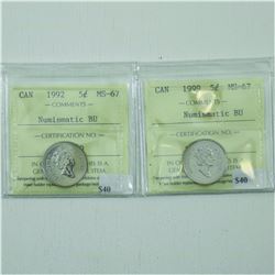 5-cent 1992 & 1997 ICCS Certified MS-67 NBU. Tied for the finest known.