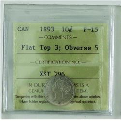 10-cent 1893 Flat Top 3, Obv 5 ICCS Certified F15