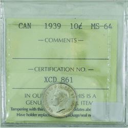 10-cent 1939 ICCS Certified MS64