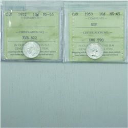 10-cent 1952 & 1953 NSF ICCS Certified MS-65. 2pcs