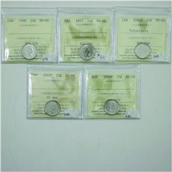 10-cent Group Lot of 1990, 1997, 2001P Volunteer, 2002P & 2006P ICCS Certified MS66. 6pcs.