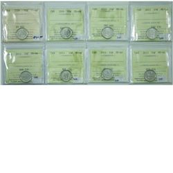 10-cent 2008, 2009, 2010, 2011, 2012, 2013, 2014 & 2015 ICCS MS-66. 8pcs