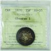 Image 2 : 25-cent 1870 Obverse 1, ICCS Certified AU-55. An attractively toned coin with lighter center and dar