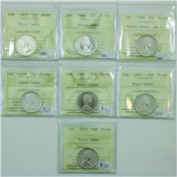 25-cent 1955, 1965, 1968, 1969, 1970, 1971 & 1975 ICCS Certified PL66 Heavy Cameo. 7pcs