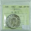 Image 2 : 50-cent 1947 Maple Leaf Curved 7, ICCS Certified VF-30. *RARE VARIETY*