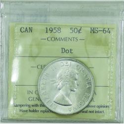 50-cent 1958 Dot ICCS Certified MS-64.