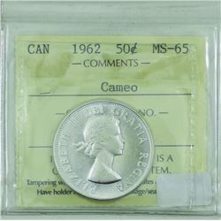 50-cent 1962 ICCS Certified MS-65 Blast White!