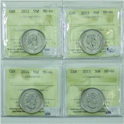 50-cent 2012, 2013, 2014 & 2015 ICCS Certified MS-66. 4pcs