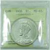 Image 2 : Silver $1 1935 ICCS Certified MS-65. A soft white coin with satin like fields.