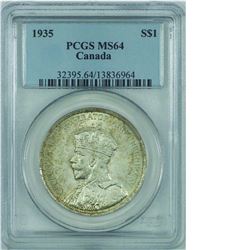 Silver $1 1935 PCGS Certified MS-64. Light golden toning