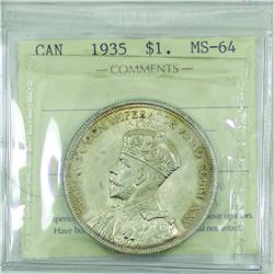 Silver $1 1935 ICCS Certified MS-64