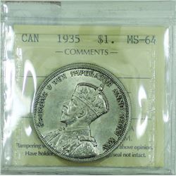 Silver $1 1935 ICCS Certified MS-64.