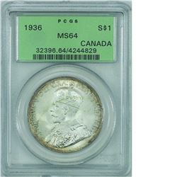 Silver $1 1936 PCGS Certified MS-64. Light golden toning