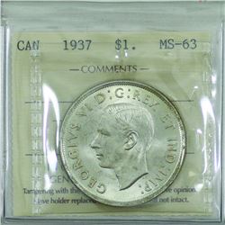 Silver $1 1937 ICCS Certified MS-63