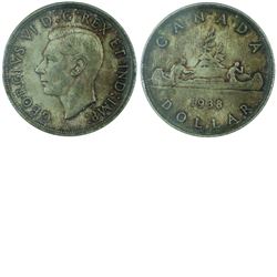 Silver $1 1938 ICCS Certified MS-64. Medium toning with underlying mint lustre.