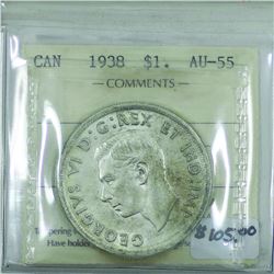 Silver $1 1938 ICCS Certified AU-55