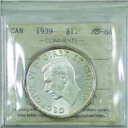 Silver $1 1939 ICCS Certified MS-64