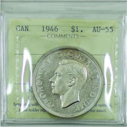 Silver $1 1946 ICCS Certified AU-55