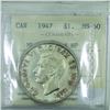 Image 2 : Silver $1 1947 Maple Leaf 2x HP ICCS MS-60