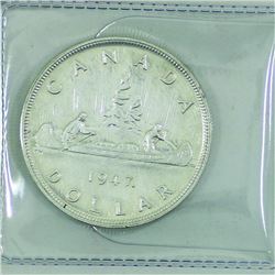 Silver $1 1947 Maple Leaf Extra Fine