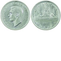 Silver $1 1947 Pointed 7 ICCS Certified AU-55. Bright Key Date coin, some light hairlines on surface