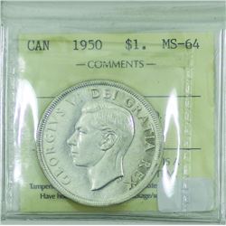 Silver $1 1950 ICCS Certified MS-64.