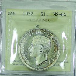 Silver $1 1952 ICCS Certified MS-64