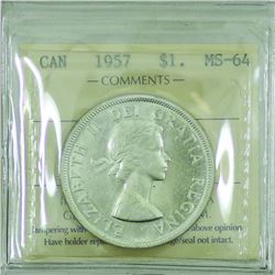 Silver $1 1957 ICCS Certified MS-64