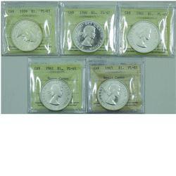 Silver $1 ICCS Certified 1959 PL-65, 1960 PL-65, 1961 PL-65 Cameo, 1962 PL-65 Heavy Cameo & 1963 PL-