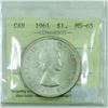Image 2 : Silver $1 1961  ICCS Certified MS-65! A tougher date to get in this grade. ICCS POP= 29.