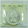 Image 2 : Silver $1 1963 ICCS Certified MS-65. A flashy coin with some light hints of golden toning.