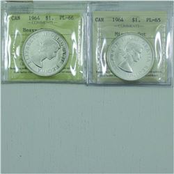 Silver $1 ICCS Certified 1964 Missing Dot PL-65 & 1964 PL-66 Heavy Cameo. 2pcs