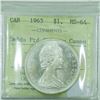 Image 2 : Silver $1 1965 Small Beads Pointed 5 ICCS Certified MS-64 Heavy Cameo.