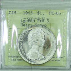 Silver $1 1965 Large Beads Pointed 5 ICCS Certified PL-65 Heavy Cameo.  Beautiful Cameo Finish, toug