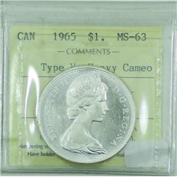 Silver $1 1965 Type V ICCS Certified MS-63; Heavy Cameo