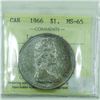 Image 2 : Silver $1 1966  Large Beads ICCS Certified MS-65! An exceptionally toned coin with near flawless fie
