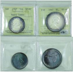 Silver $1 and 50-cent 1967 Specimen combo. Both coins are ICCS Graded (SP-66 HC & SP-67 HC) and exhi