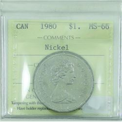 Nickel $1 1980 ICCS certified MS-66! TOP 2! Highest Grade by ICCS.