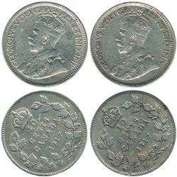 Error Pair of 1917 George 5th Silver 10-cent coins with identical die rotations. Both coins are ICCS