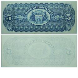 1887 Bank of Hamilton Proof $5. 345-14-14P, Blue Tint, BCS UNC-60, Original.