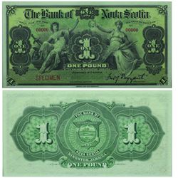 1900 Bank of Nova Scotia  Specimen 1 Pound.  550-38-02-02S, PMG GUNC-65, EPQ.  Pop=3