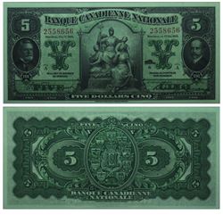 1925 Banque Canadienne Nationale $5. 85-10-02, PMG GUNC-65, EPQ.  S/N: 2558656. Pop=5