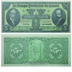 1928 Banque Provinciale du Canada $5.  615-14-08, BCS UNC-60, Original.  S/N: L871421.