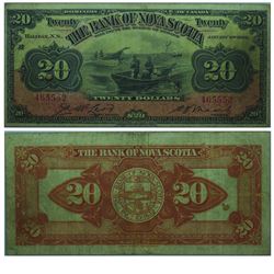1929 Bank of Nova Scotia $20.  550-28-22, PMG F-15(net).  S/N: 465552.