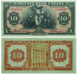 1935 Barclays Bank $10. 30-12-08, PMG EF-45. S/N: E140388